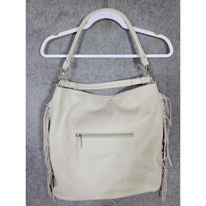 Expressions NYC Pebbled Vegan Side Fringe Shoulder Handbag Purse Cream‎ Color